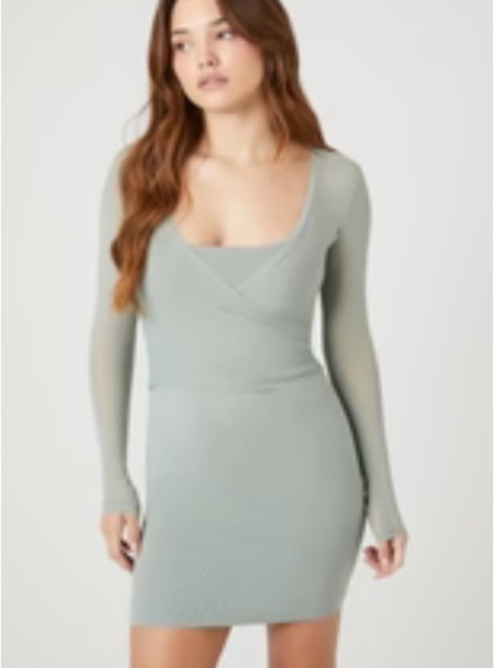 Forever 21 Sage Green Long-Sleeve Mini Dress